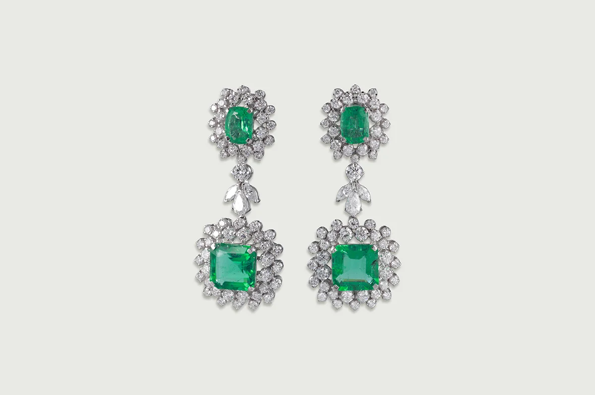 LUMORA EMERALD HALO DROP EARRINGS