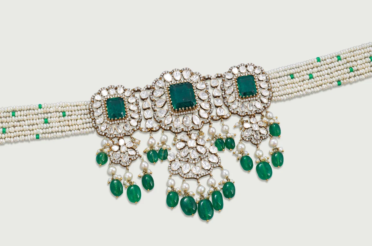 Amara Pearled Emerald Choker Set