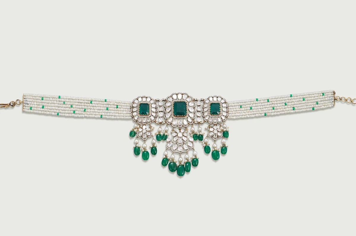 Amara Pearled Emerald Choker Set