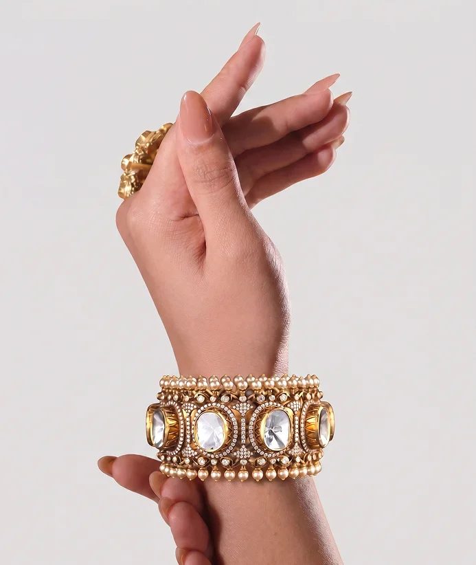 Diamond pearl cuff bracelet