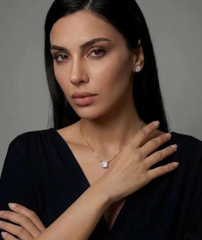 Diamond pendant necklace set