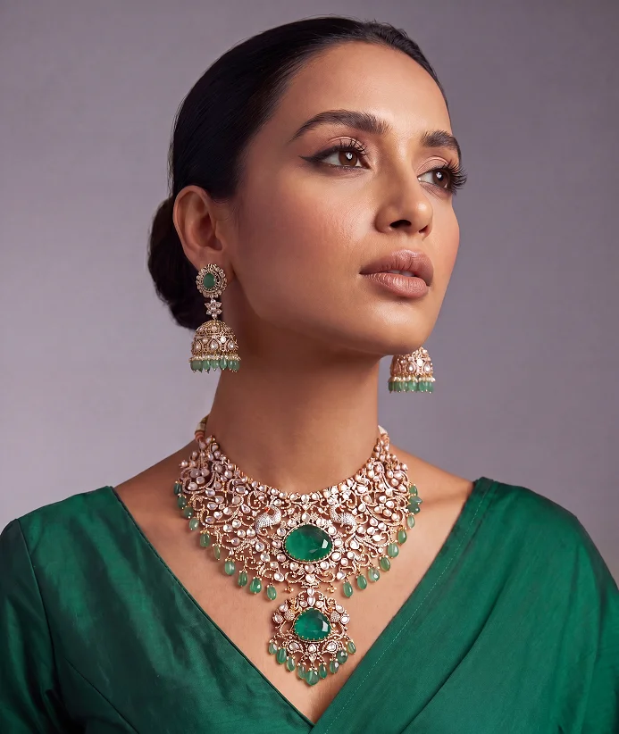 Emerald bridal necklace set