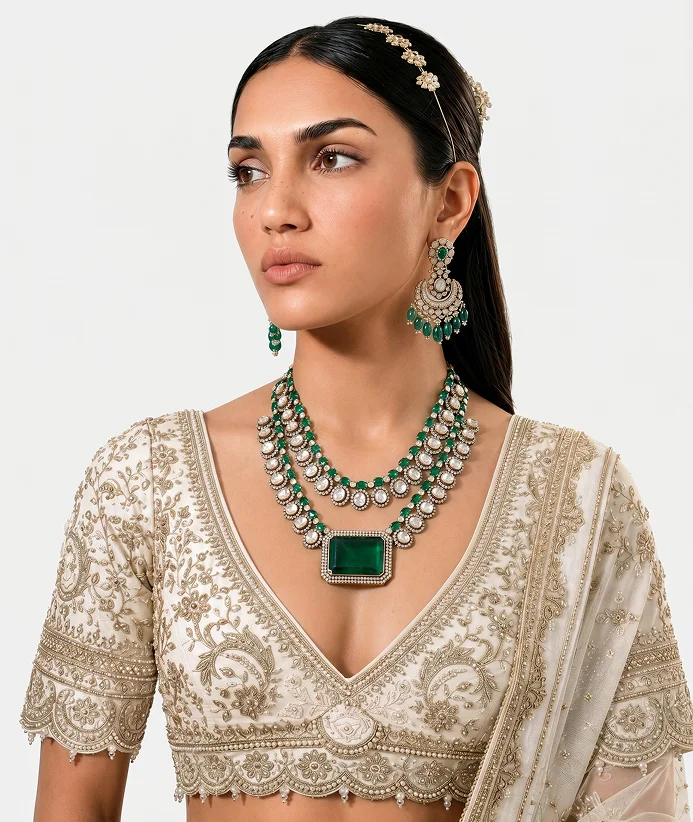 Emerald layered bridal necklace