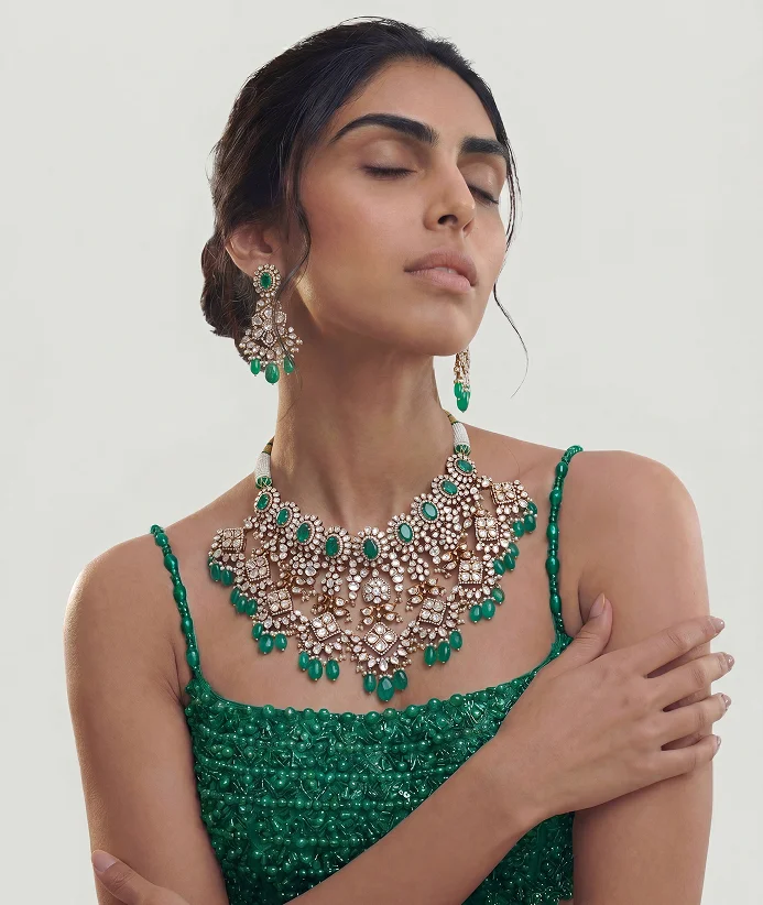 Emerald statement necklace set