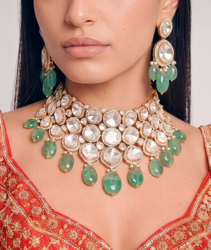 Green stone choker close-up