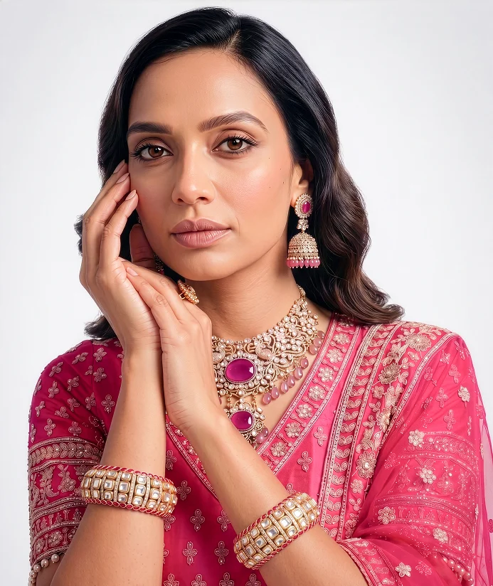 Pink bridal jewelry set