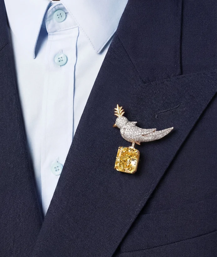 Yellow diamond bird brooch