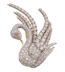Luxury swan-shaped brooch with diamonds set in gold