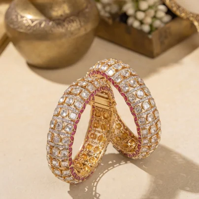 Traditional kundan and polki bridal bangles with ruby detailing
